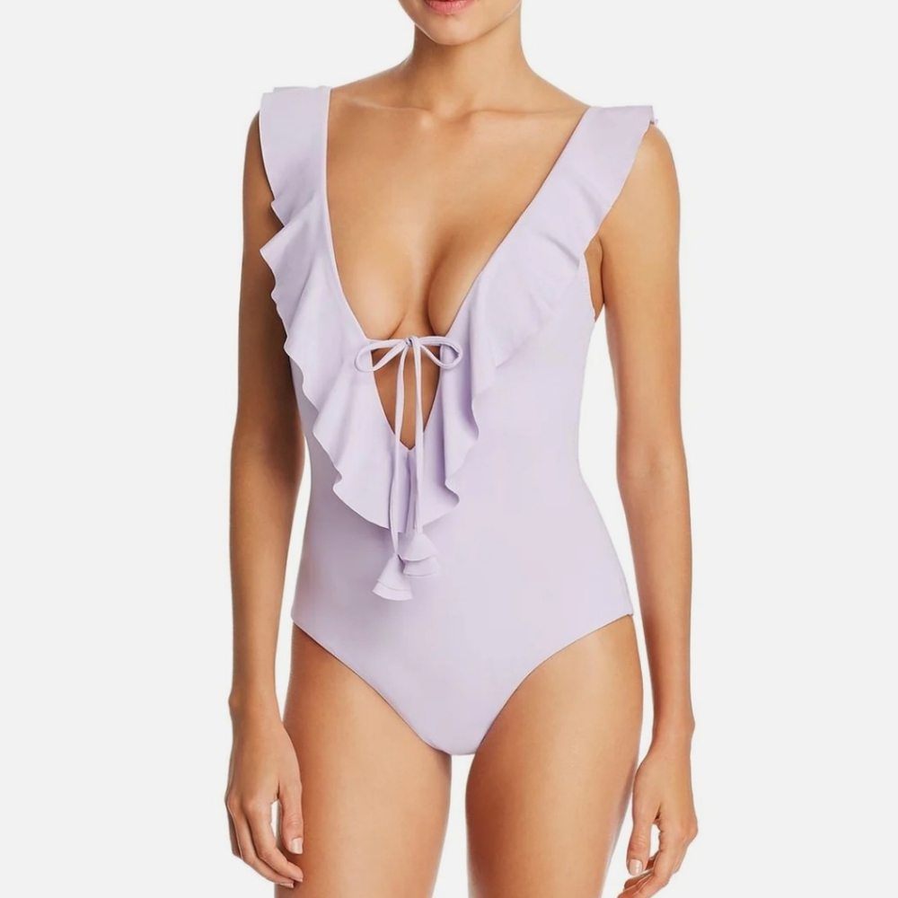 SEXY Rebecca Socialite Ruffle Plunging One-Piece Swimsuit Small